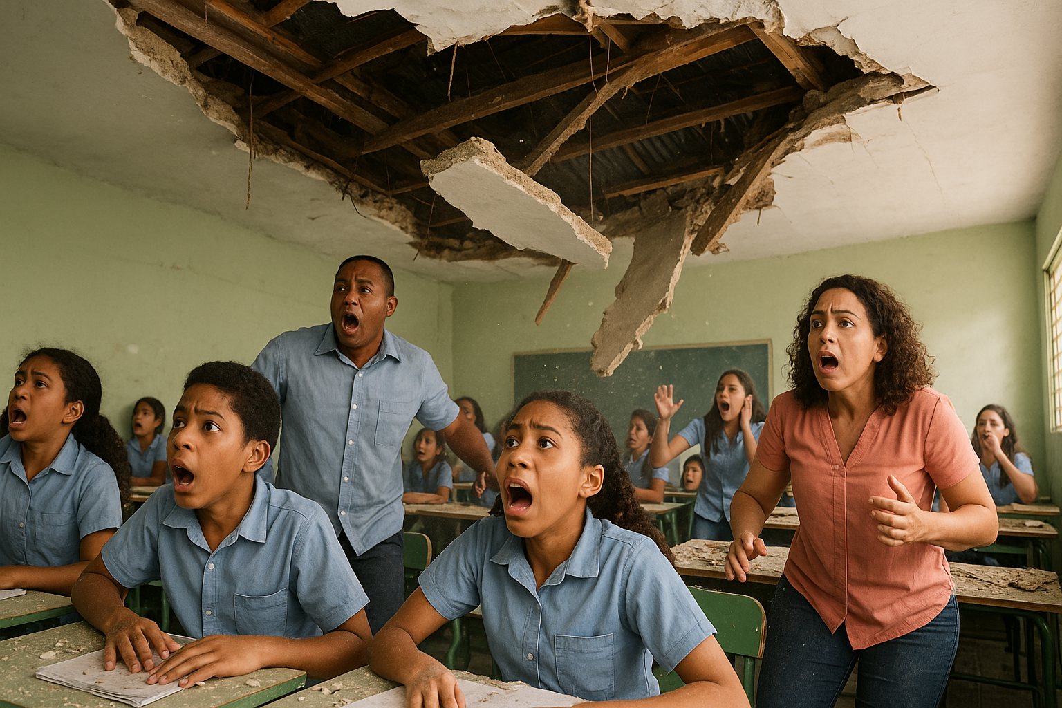 Colapso parcial de techo en escuela de La Guázara causa pánico entre estudiantes y docentes