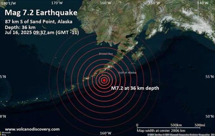 Terremoto de Magnitud 7.2 Sacude la Costa de Alaska y Genera Alerta de Tsunami