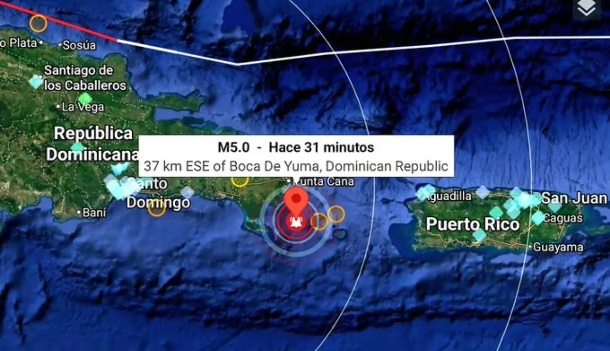 Sismo de magnitud 5.0 sacude el este de la República Dominicana