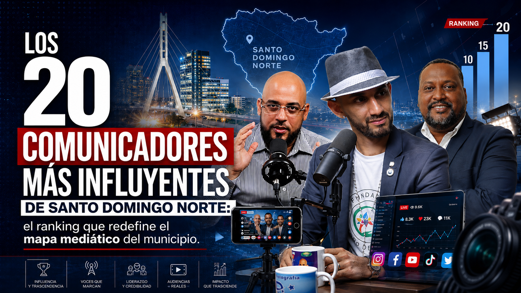 Los 20 comunicadores más influyentes de Santo Domingo Norte: el ranking que redefine el mapa mediático del municipio