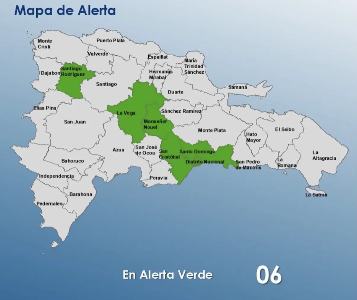 COE pone 6 provincias y DN en alerta verde